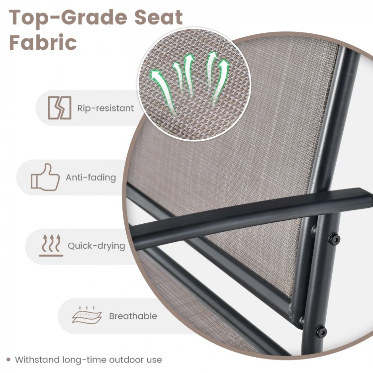 Close-up of breathable seat fabric for the Outdoor Gliding Loveseat Chair, featuring rip-resistant and quick-drying.