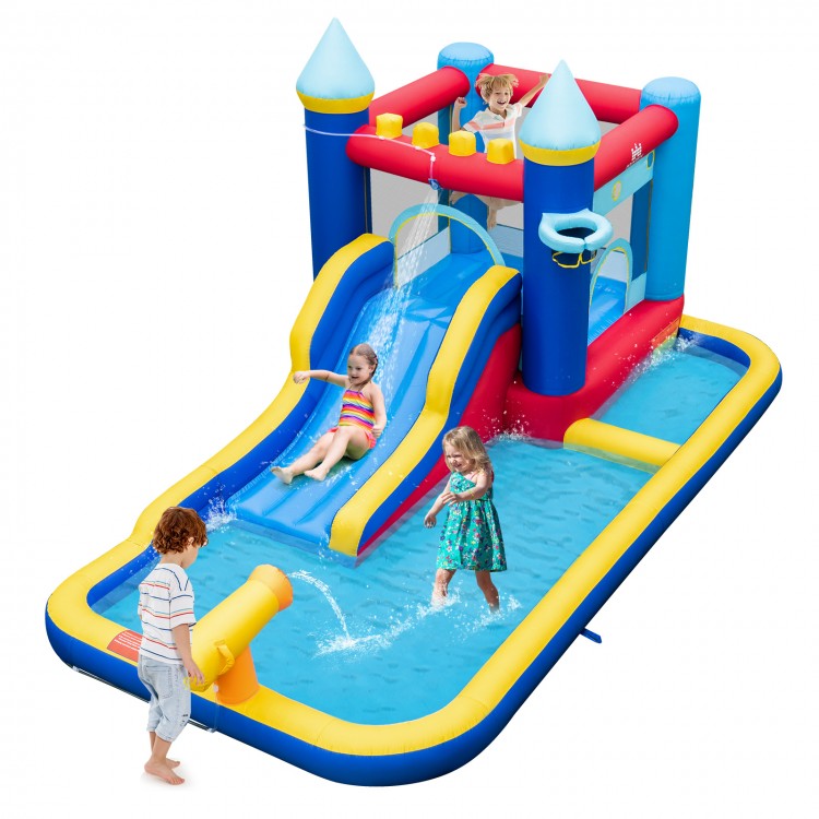 Inflatable Water Slide Bounce House with 680W Blower and 2 Pools - Costway
