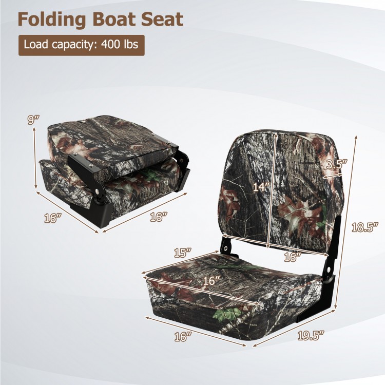 Folding boat seat set featuring camouflage design, waterproof fabric, and 5" thick sponge padding for comfort and.