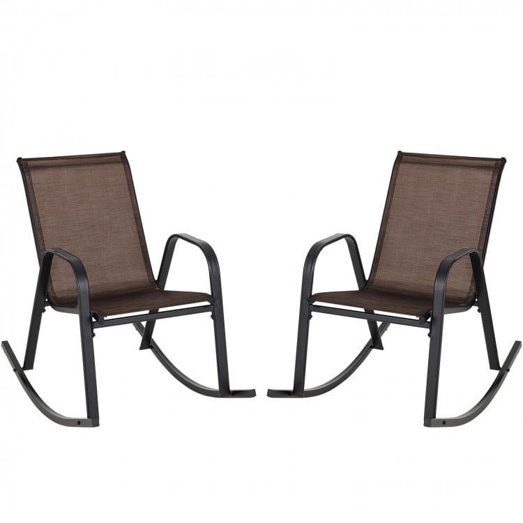 Set of 2 Metal Patio Rocking Chairs with Breathable Seat Fabric - Gallery View 1 of 9