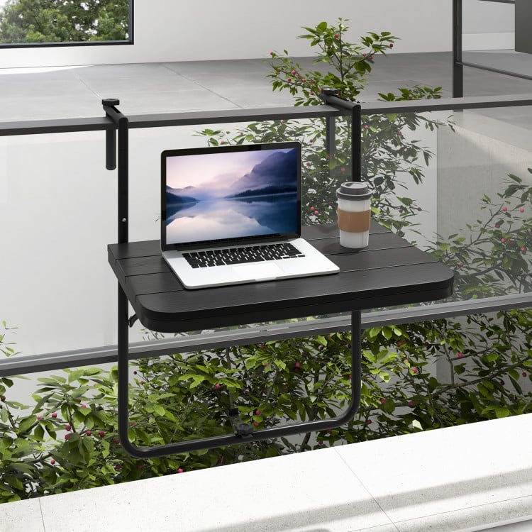 Folding Hanging Table with 3-Level Adjustable Height for Patio Balcony-BlackCostway Gallery View 1 of 9