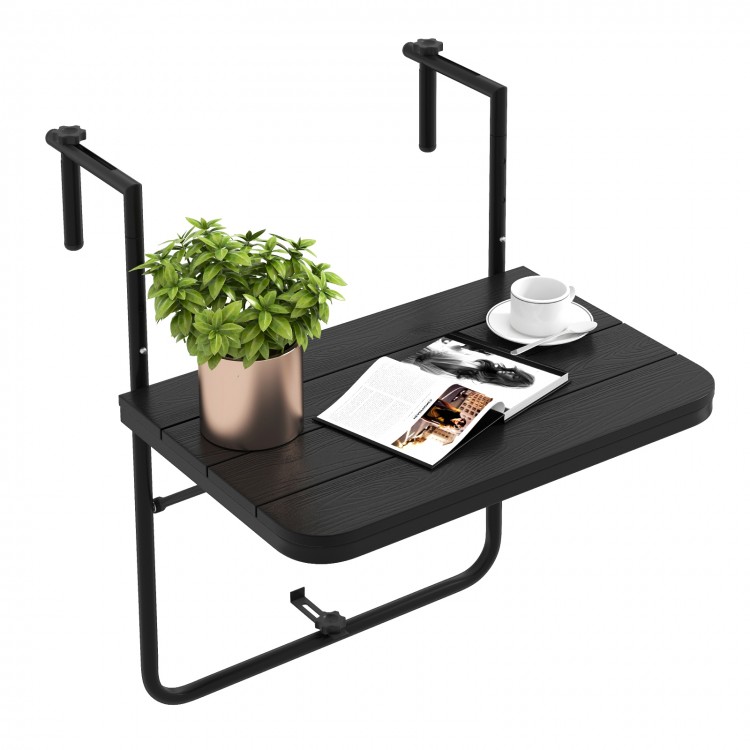 Folding Hanging Table with 3-Level Adjustable Height for Patio Balcony-BlackCostway Gallery View 3 of 9