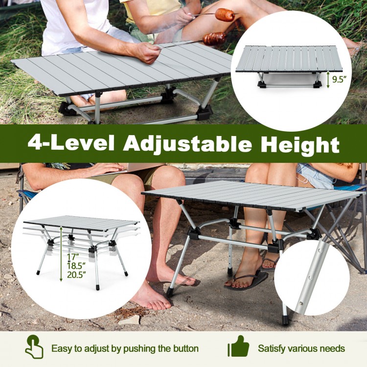 Folding heavy-duty aluminum camping table with adjustable height, waterproof surface, and portable carrying bag for.