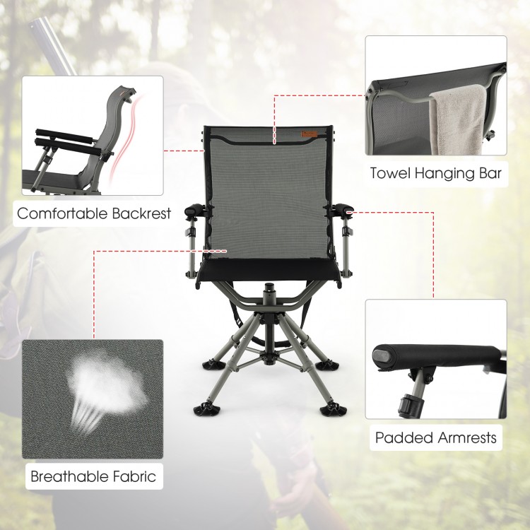 360-degree silent swivel hunting chair with breathable fabric, adjustable armrests, and comfortable backrest for.