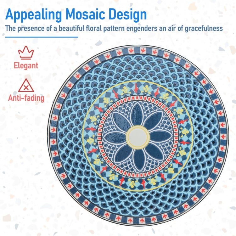 Mosaic pattern detail of the 3 Piece Patio Bistro Set, featuring an elegant design for indoor and outdoor use.