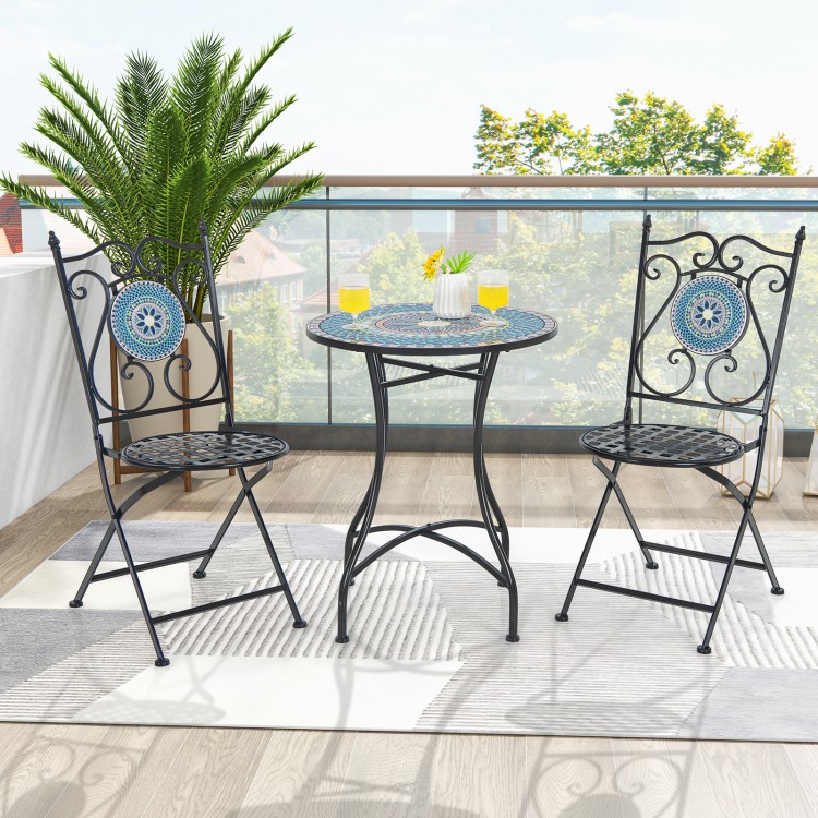 Mosaic design folding chairs with high backrest and metal frame, perfect for indoor or outdoor patio use.