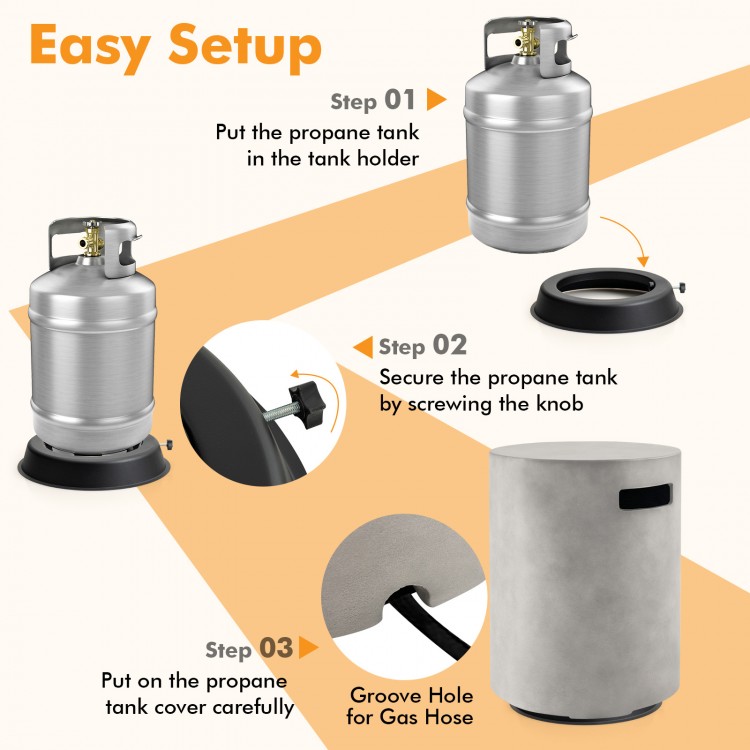 Outdoor weather-resistant tank hideaway table for 20 lbs propane gas tank, featuring a groove hole for gas hose.