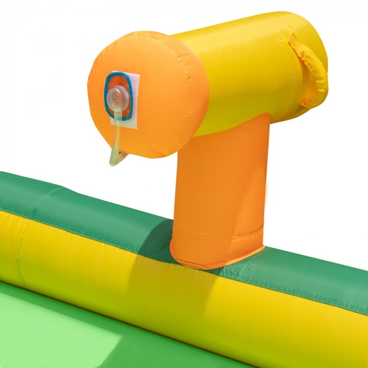 Close-up of the orange water cannon on the Kids Inflatable Water Slide, featuring waterproof Oxford cloth for.