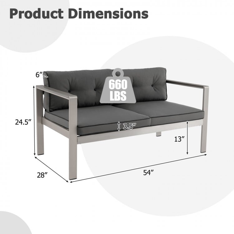 Contemporary 2-person sofa chair with WPC armrests, featuring dimensions of 54" x 28" x 24.5", ideal for balcony or.