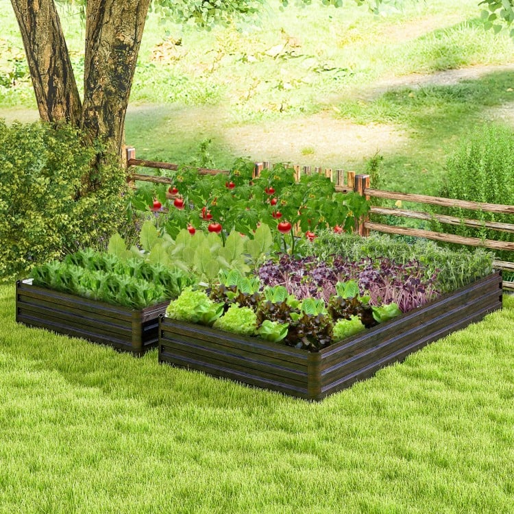 Large outdoor metal planter box for vegetables and herbs, featuring sturdy rustproof construction and wave-shaped.