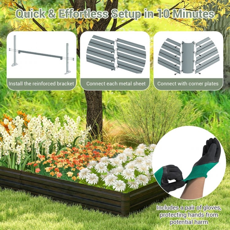 Large outdoor metal planter box with wave-shaped surfaces, ideal for growing vegetables and flowers, easy to set up in.