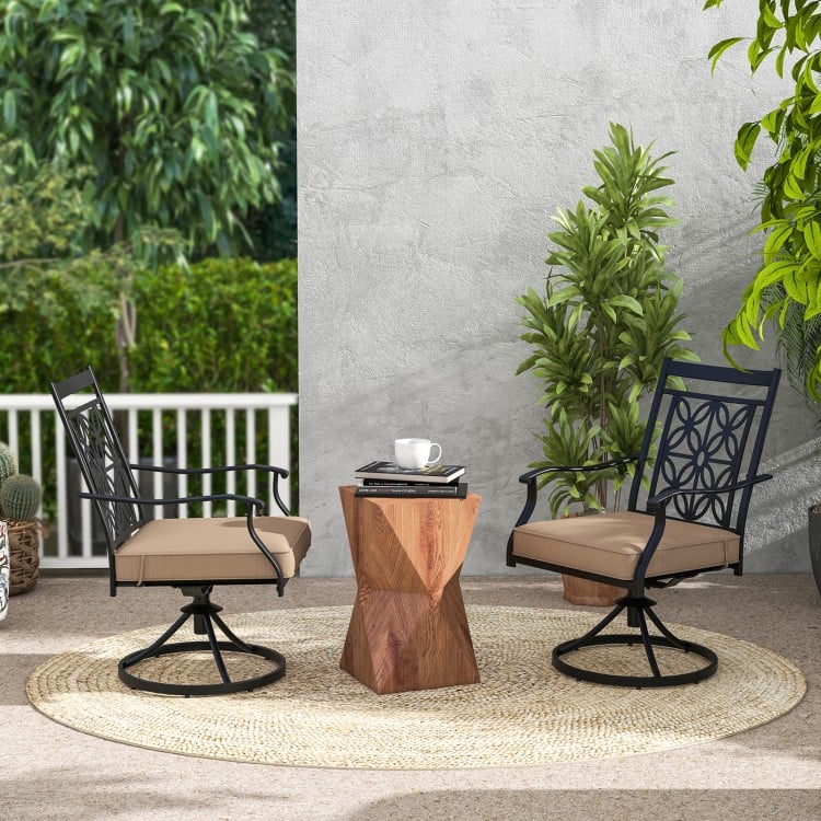 2 Pieces Patio 360 Degree Swivel Chairs with Blossom Pattern Backrest and Cushions - Gallery View 2 of 10