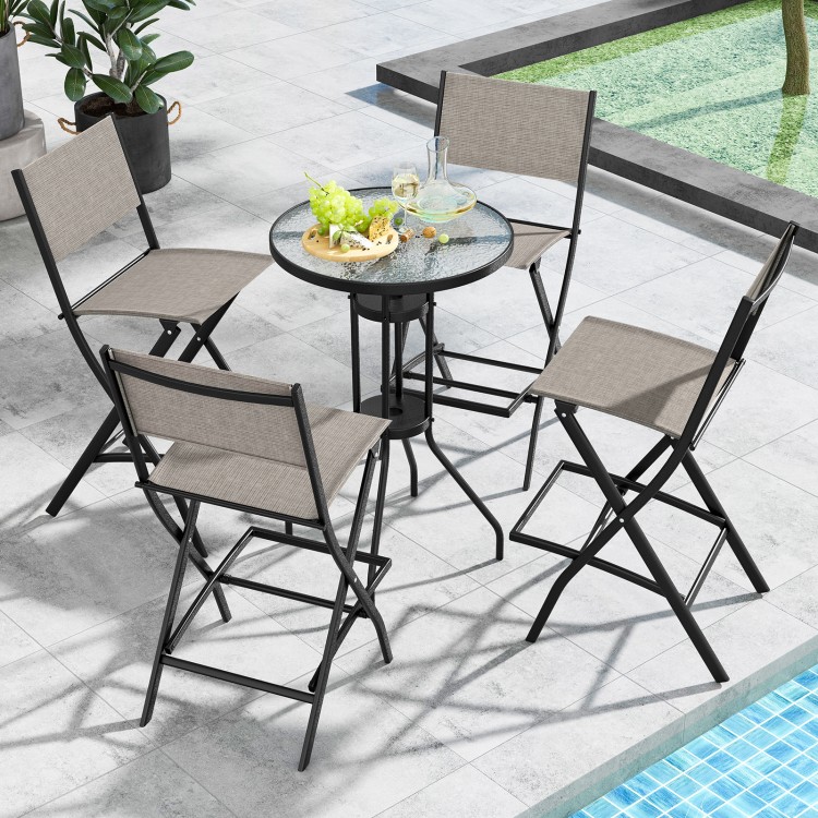Outdoor folding bar height stool set of 4 with metal frame, featuring spacious seats and a compact design for easy.