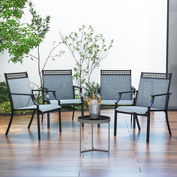 Set of 2 patio chairs with breathable blue fabric, designed for outdoor use, featuring durable construction and.