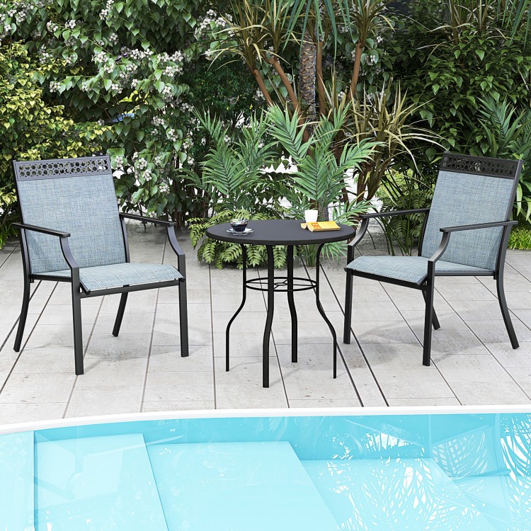 Patio chairs set of 2 with breathable blue fabric, perfect for poolside relaxation and durable for all weather.
