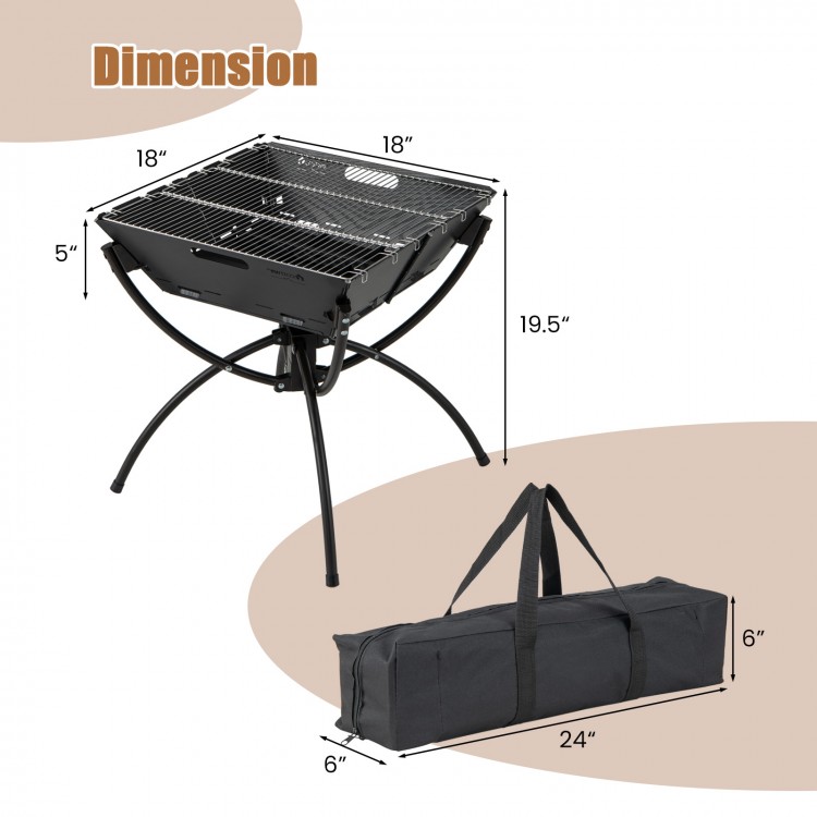 3-in-1 camping grill with stainless steel grills, collapsible design, and carrying bag for easy transport and storage.
