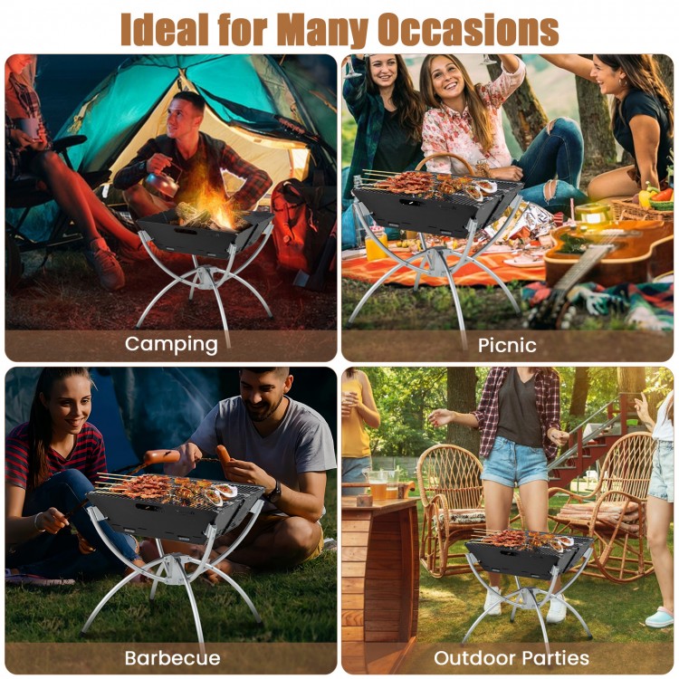3-in-1 Camping Campfire Grill with Stainless Steel Grills Carrying Bag & Gloves - Gallery View 11 of 11