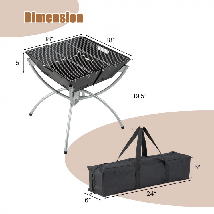 3-in-1 camping grill with stainless steel grills, collapsible design, and carrying bag for easy transport and storage.