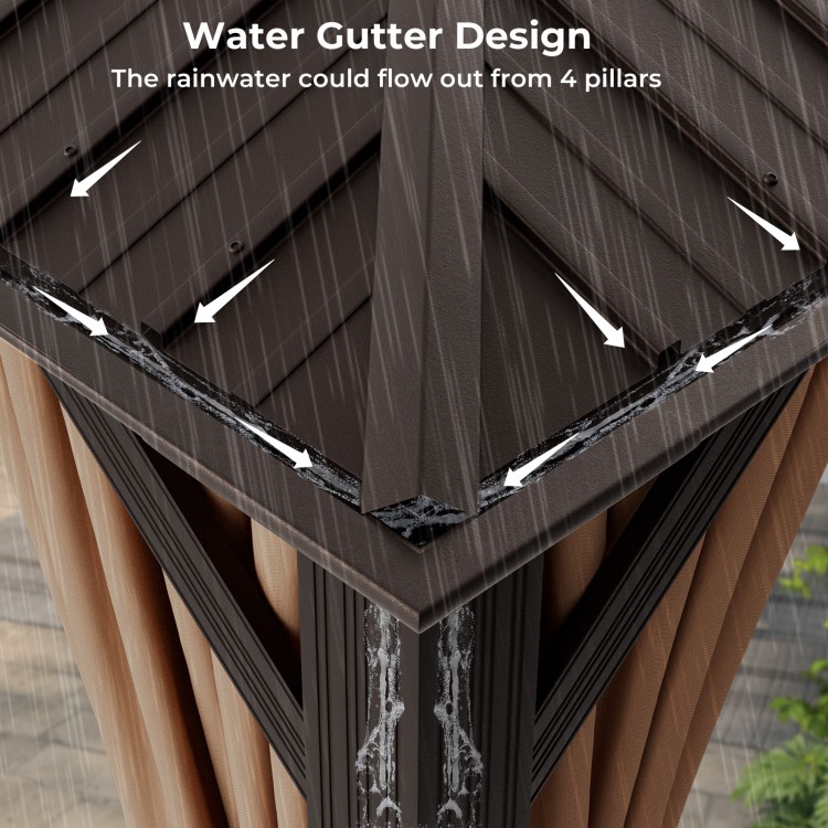 Close-up of the water gutter design on a 12' x 20' double-roof gazebo, ensuring efficient rainwater drainage.
