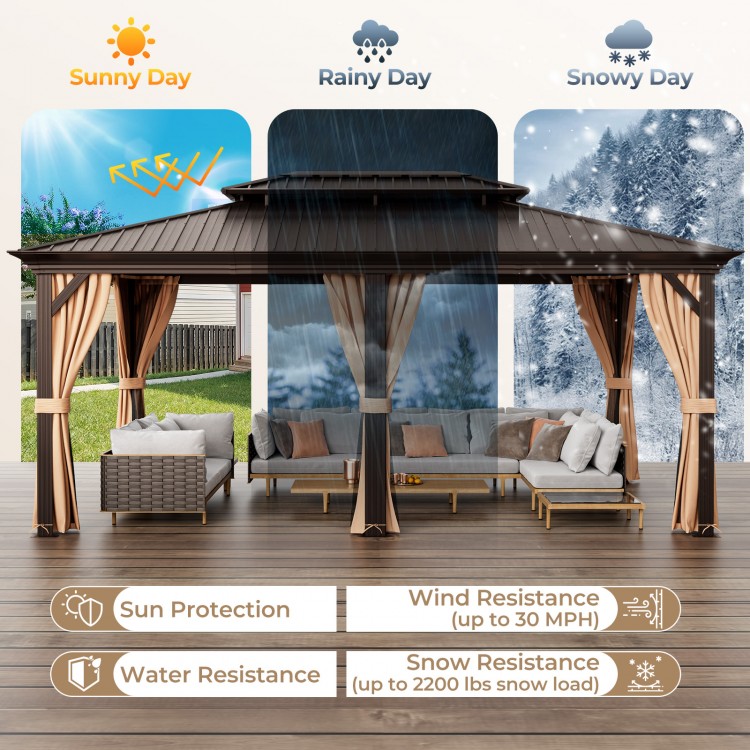 12' x 20' double-roof hardtop gazebo with galvanized steel roof, featuring privacy curtains and weather resistance for.