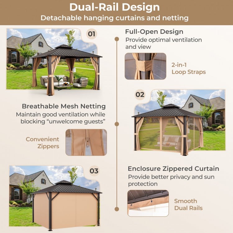 12 x 12 feet double-roof patio gazebo with galvanized steel roof, featuring detachable curtains and mesh netting for.