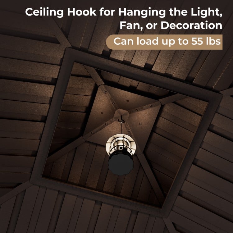 Ceiling hook for hanging lights or fans in the 12x12 feet patio gazebo with a durable galvanized steel roof.