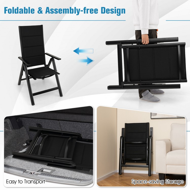 Foldable outdoor dining chair with soft padded seat, adjustable backrest, and compact design for easy transport and.