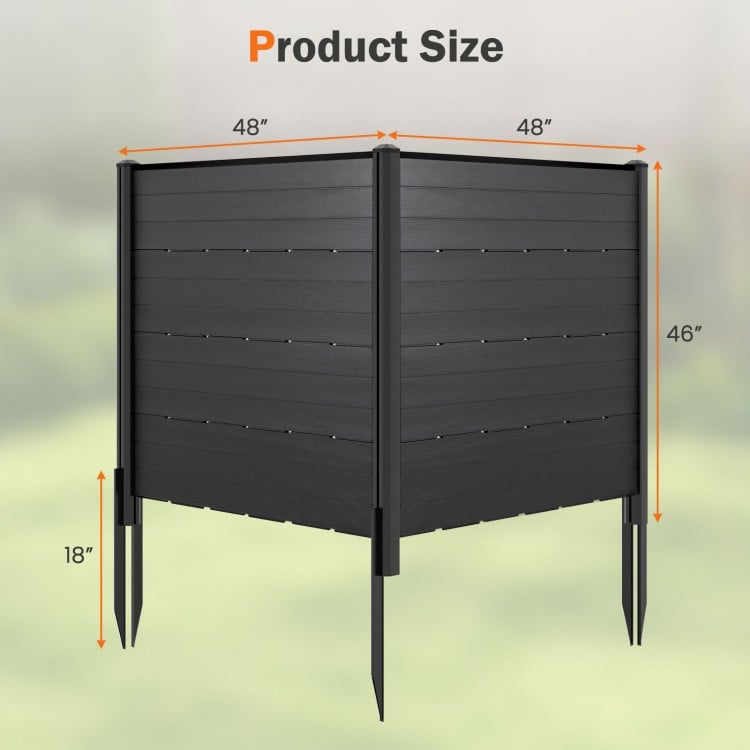 Outdoor privacy fence screen in black, 48"x46", features 5 ground stakes for secure installation in gardens or patios.