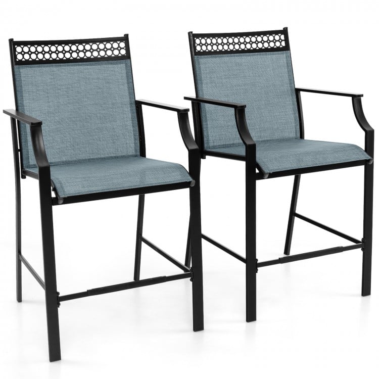 Outdoor Counter Stools Set of 2 Heavy-Duty Barstools with Footrest and Armrests - Gallery View 1 of 9