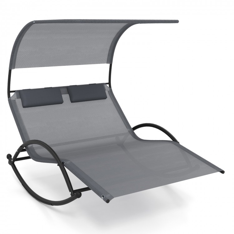 Outdoor Dual Rocker Sunbed 2-Person Canopied Patio Lounger with Detachable Headrests - Gallery View 1 of 10