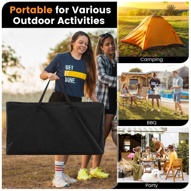 Folding portable outdoor cook station with heat-resistant aluminum tabletop, ideal for camping, BBQs, and parties.