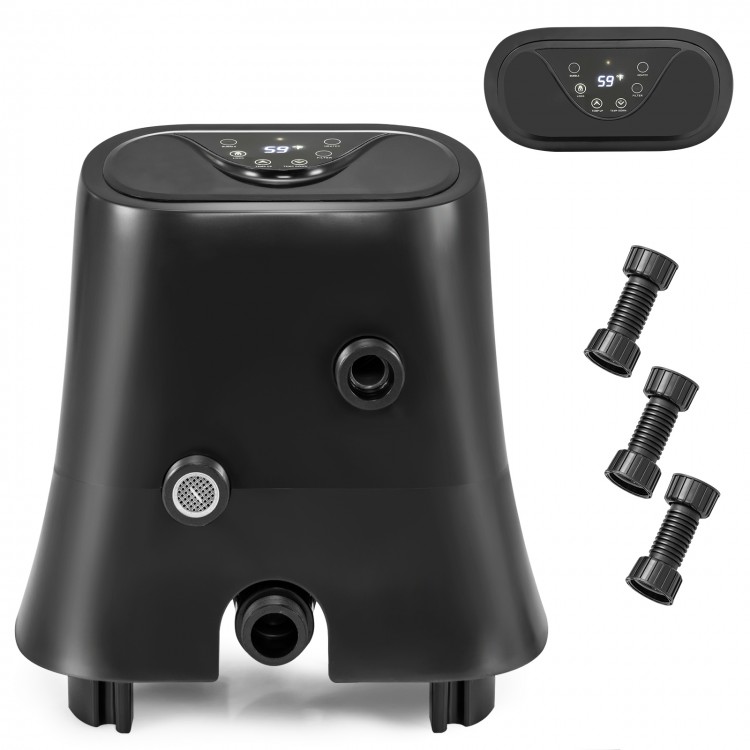 Black 1350W electric heater pump with filter attachment for inflatable hot tubs, featuring child lock and frozen.