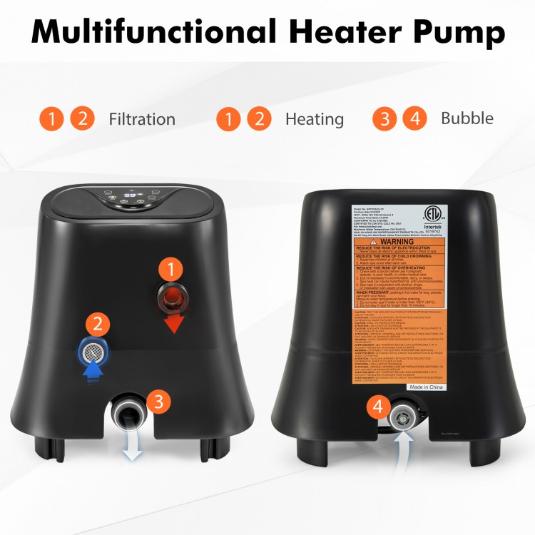 1350W electric heater pump with touch panel and LED display, designed for efficient heating and filtration for.