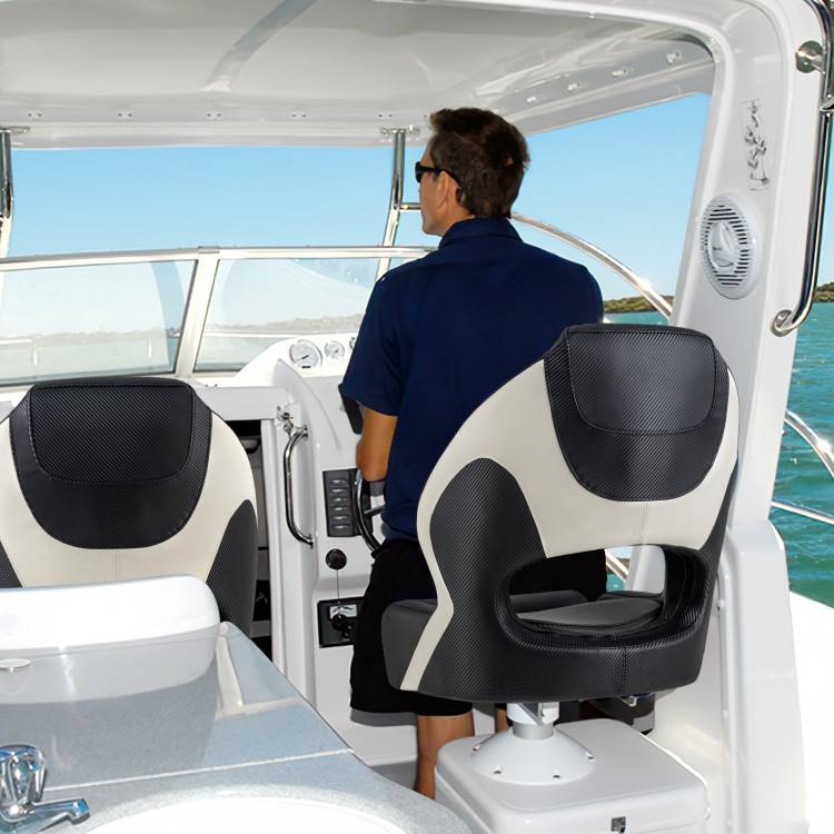 Captain bucket seat in black with waterproof PVC leather, designed for sightseeing boats, featuring ergonomic support.