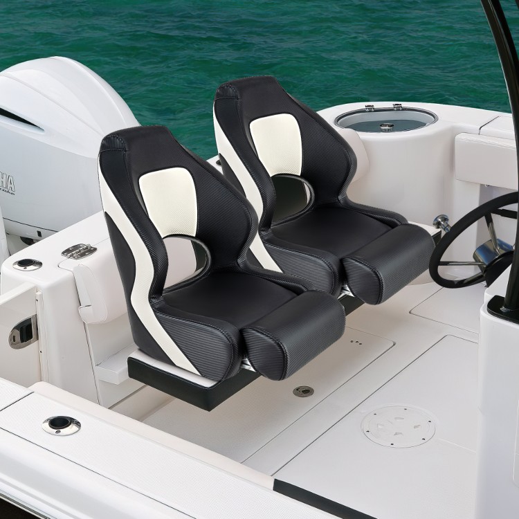 Captain bucket seat in black with white accents, featuring waterproof PVC leather for sightseeing boats.