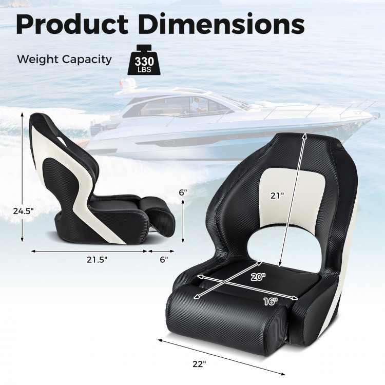 Captain bucket seat dimensions with waterproof PVC leather, ergonomic design, and 330 lbs weight capacity for boating.