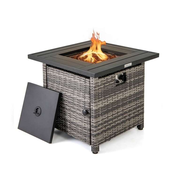 29 Inch Propane Rattan Firepit Table with Lava Rocks and Protective Cover - Gallery View 1 of 11