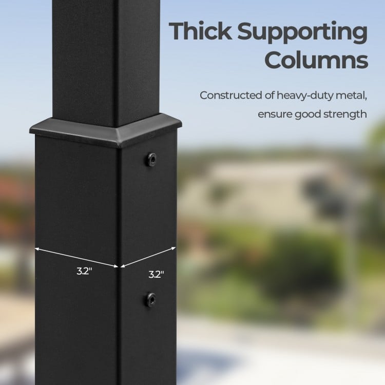 Thick 3.2" metal supporting column of the 10x10 outdoor pergola, ensuring stability and durability for outdoor use.