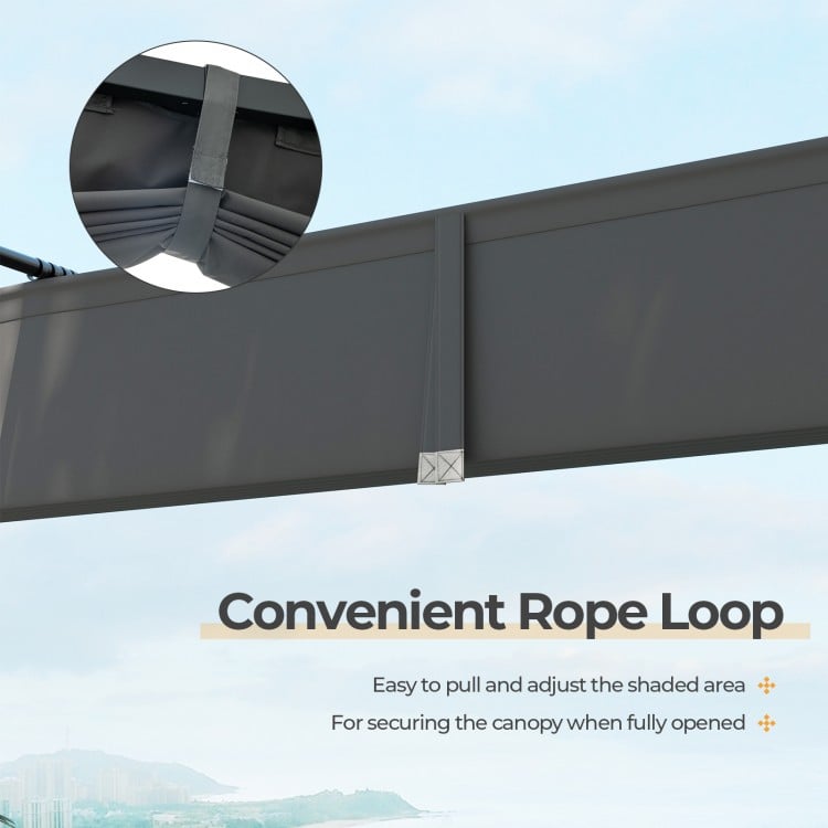 Convenient rope loop for the 10 x 10 feet outdoor pergola, allowing easy adjustment of the retractable canopy.