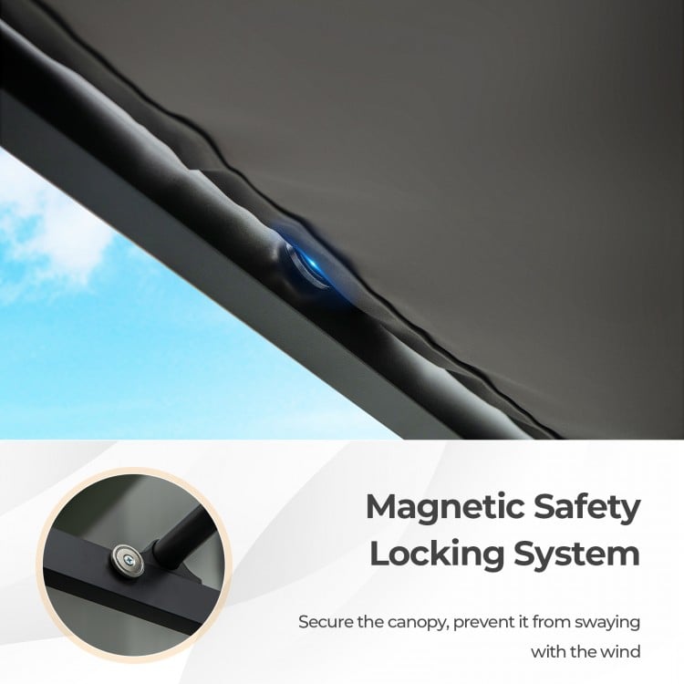Magnetic safety locking system for the 10x10 feet outdoor pergola, securing the canopy against wind sway.