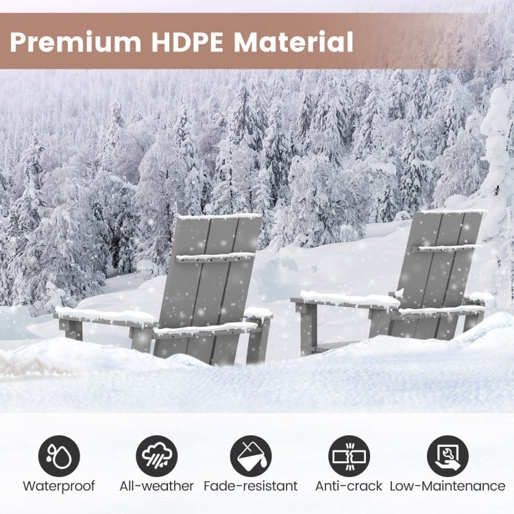 Tall Adirondack chair in gray made of premium HDPE material, designed for outdoor bar use with ergonomic backrest.