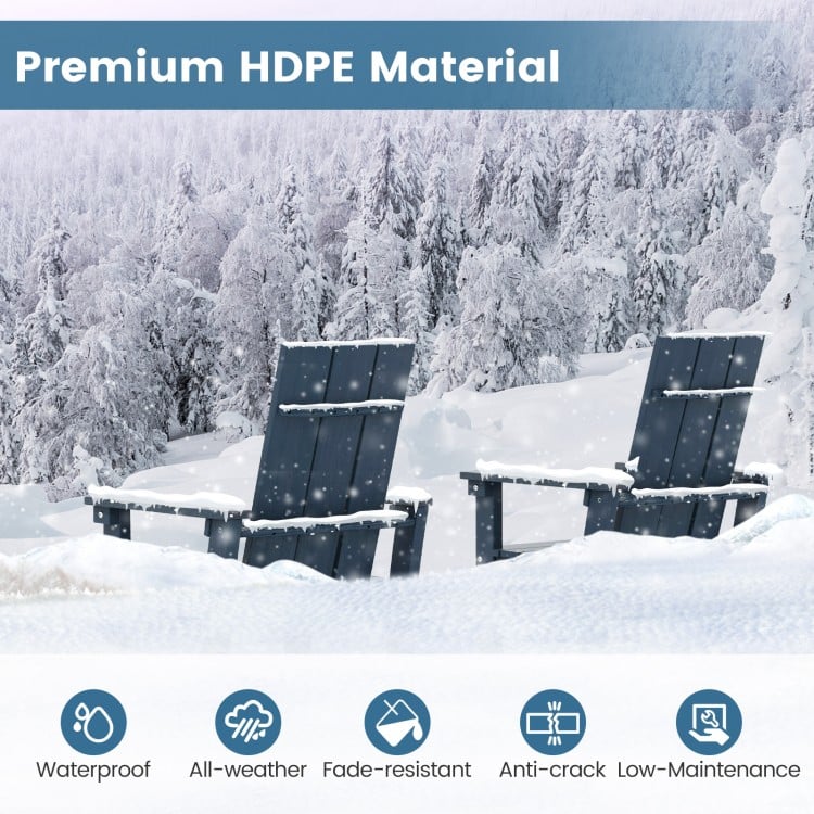 Tall Adirondack chair in blue made of premium HDPE material, designed for outdoor bar use with ergonomic backrest.