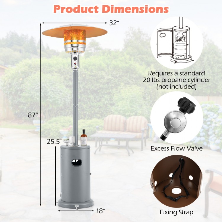 50000 BTU propane patio heater with round table design, 87" tall, features adjustable temperature control for outdoor.