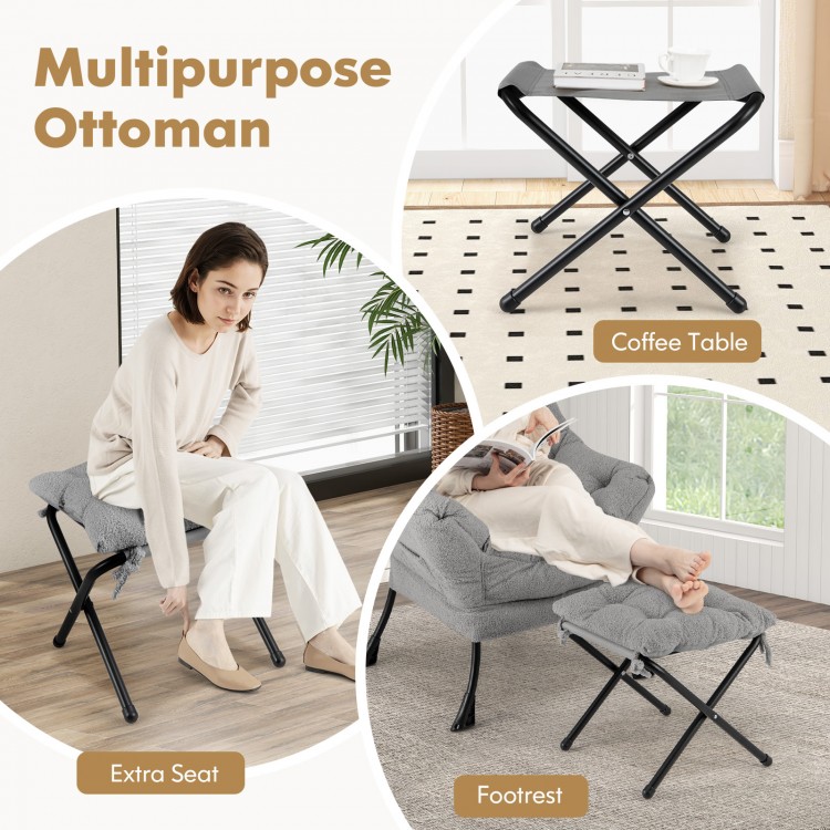 Multipurpose ottoman in gray, serving as a coffee table, extra seat, or footrest for versatile home use.