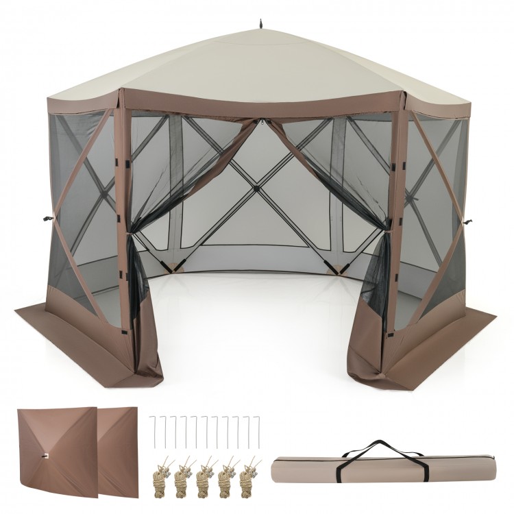 6-sided pop-up gazebo tent with mesh netting walls, coffee color, 11.5 x 11.5 ft, ideal for outdoor shade and.
