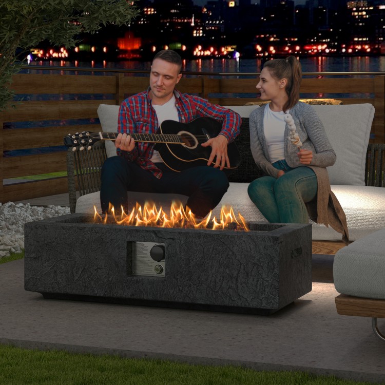 Fire pit table set with stainless steel burner, 42.5 inches, providing 50,000 BTU heat output for outdoor gatherings.