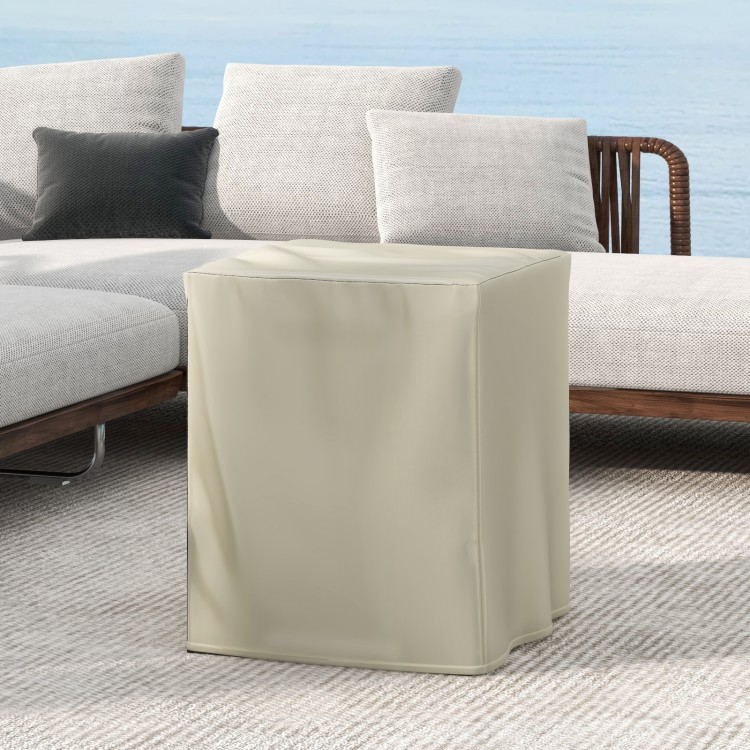 Propane tank cover table in beige, designed for outdoor gas tank storage, doubles as a side table for convenience.