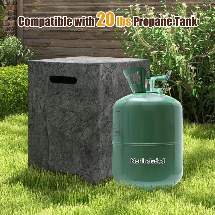 Propane tank cover table made of magnesium oxide, compatible with 20 lbs propane tank, ideal for outdoor storage.
