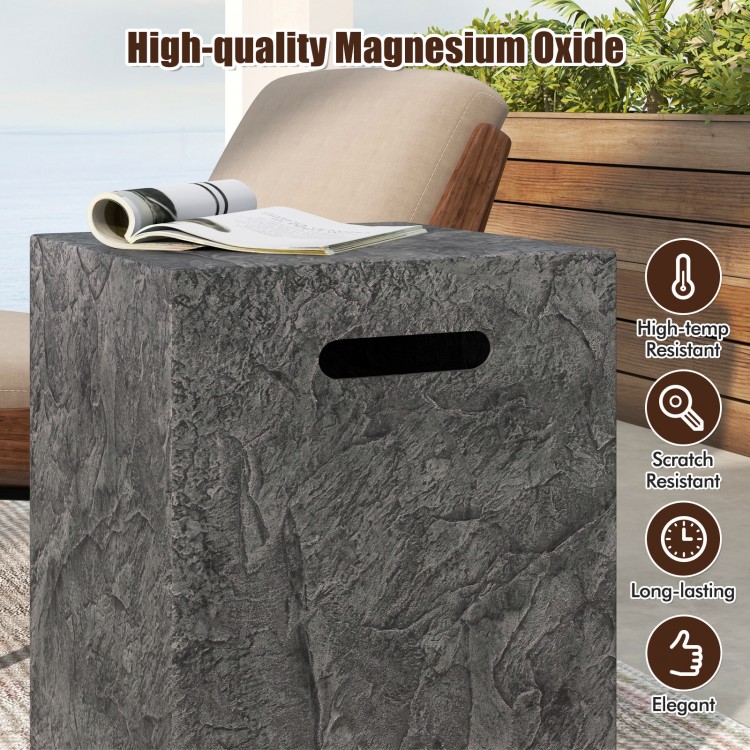 Magnesium oxide propane tank cover table with cut-out handles, designed for outdoor gas tank storage and side table use.