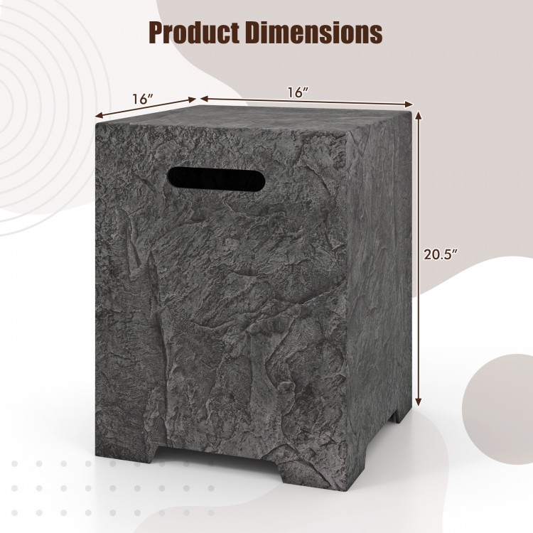 Propane tank cover table with dimensions 16" x 16" x 20.5", made of magnesium oxide for outdoor gas tank storage.